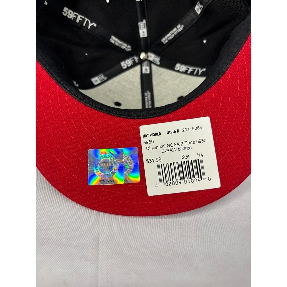 New Era 59Fifty Cincinnati Bearcats NCAA 2-Tone Hat Cap Mens Red Black 7 1/4 NWT